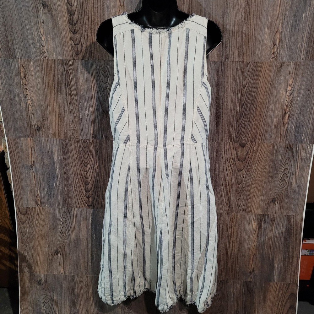 Maeve by Anthropologie Leslie Textured Stripe Dress 16 Button Front Linen Blend - Picture 9 of 12